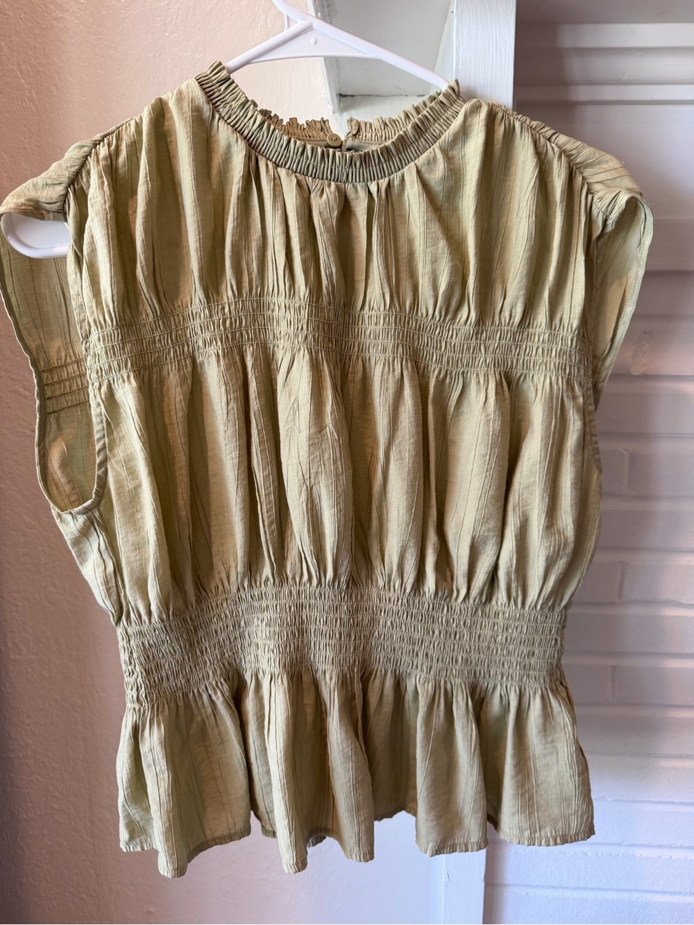 H&M Sage Green Smocked Peplum Blouse Women’s Size Small